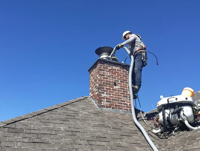 Dedicated Weston Chimney Sweep team member cleaning a chimney in Weston, CT