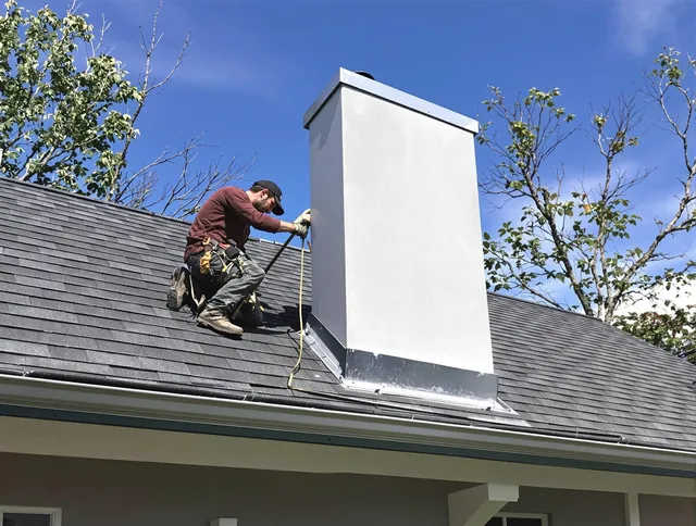 Weston Chimney Sweep team member finishing chimney construction in Weston, CT