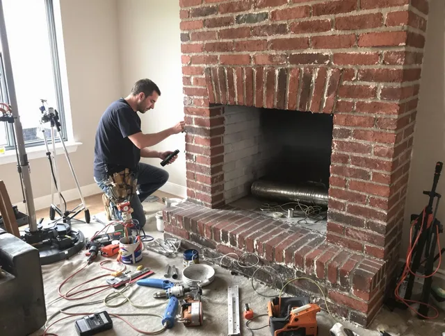 Weston Chimney Sweep specialist finalizing chimney liner service in Weston, CT