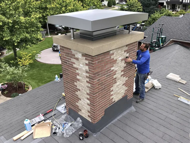 Weston Chimney Sweep team working on a custom chimney remodel in Weston, CT
